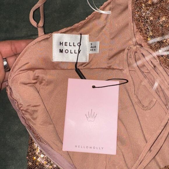 HELLO MOLLY Glitter Gypsy Dress Bronze Women's Small (4) Cocktail Homecoming - Picture 6 of 10